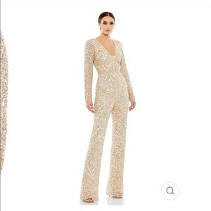Mac Duggal Sequined Long Sleeve Jumpsuit